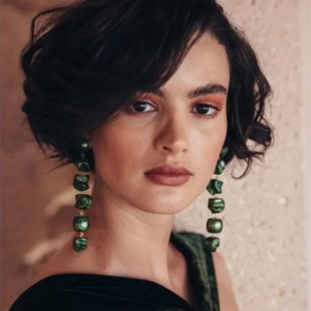 Cult Gaia Leo Drop Earrings in Malachite Green NIB